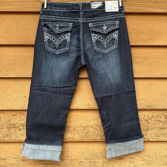 Baker Street Denim Dark Blue Heavy Stitch Crop Cuffed NWT Jeans Size 15 - Picture 9 of 13